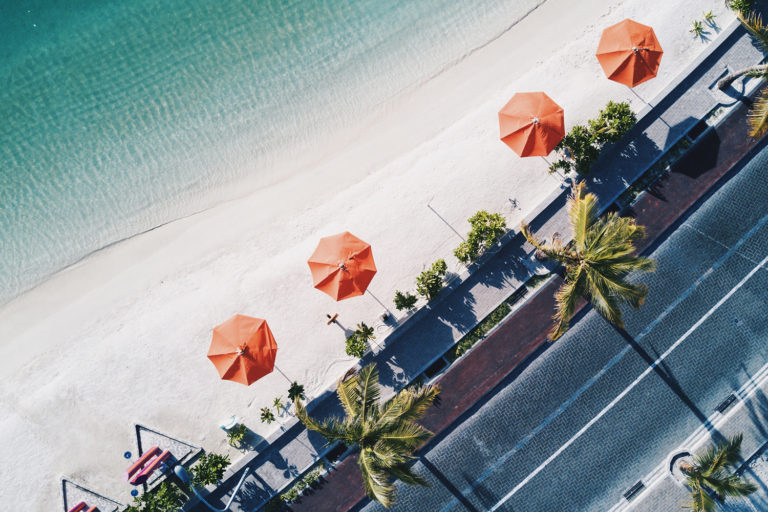 A photo of umbrellas on the beach